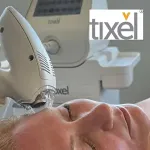 woman having tixel treatments to eye area
